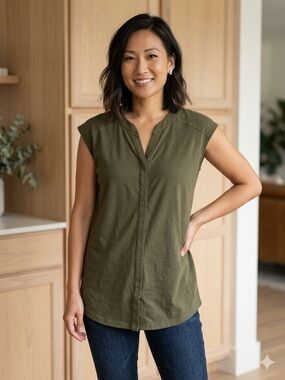 Olive Sleeveless V-Neck Women’s Blouse